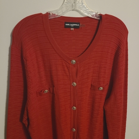 Karl Lagerfeld | Women's Classic Red Button-Down Cardigan Sweater (Size XL) - Picture 3 of 13
